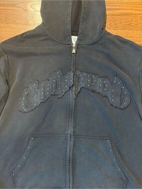 Black Embellished Zip-Up Hoodie